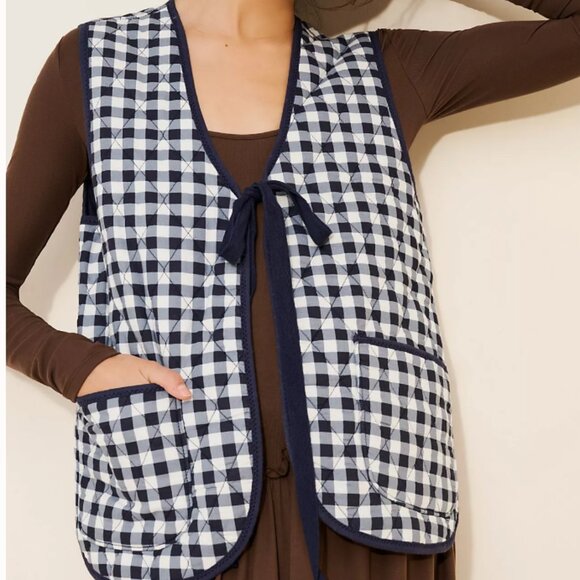 NWT Free People Claudine Quilted Vest in Navy Gingham - Picture 1 of 8